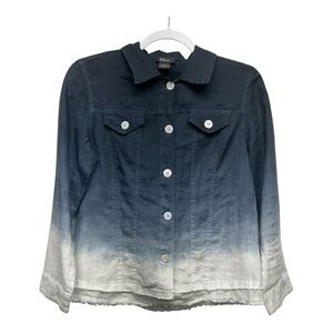 Pure Amici Women’s Ombre Linen Frayed Hem Shirt-Jacket Size Small